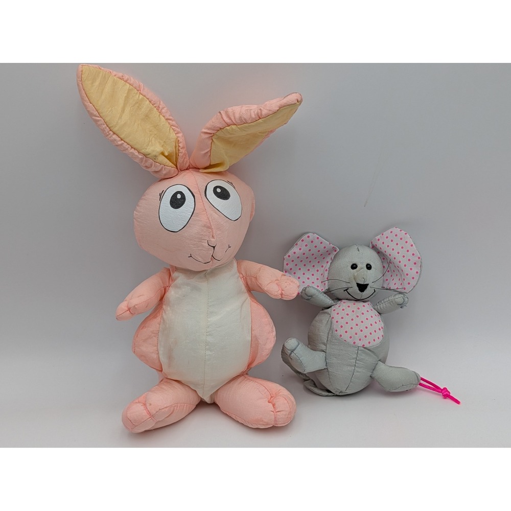 Janex Wee Wet Pets Pink Bunny Gray Mouse Plush Toy Lot 2 Stuffed Animal Toy